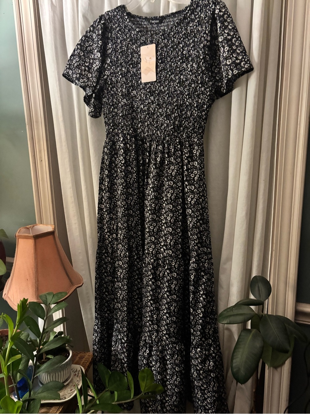 Unbranded Black Floral Smocked Maxi Dress